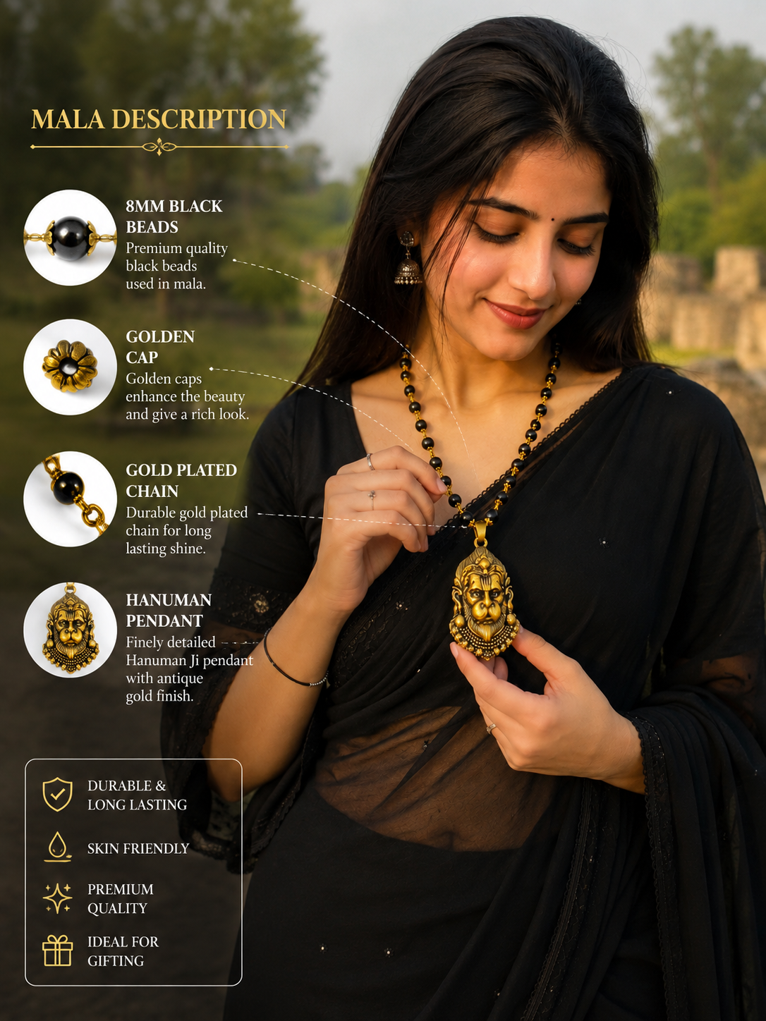 Gold Plated Mahabali Hanuman Karungali Necklace
