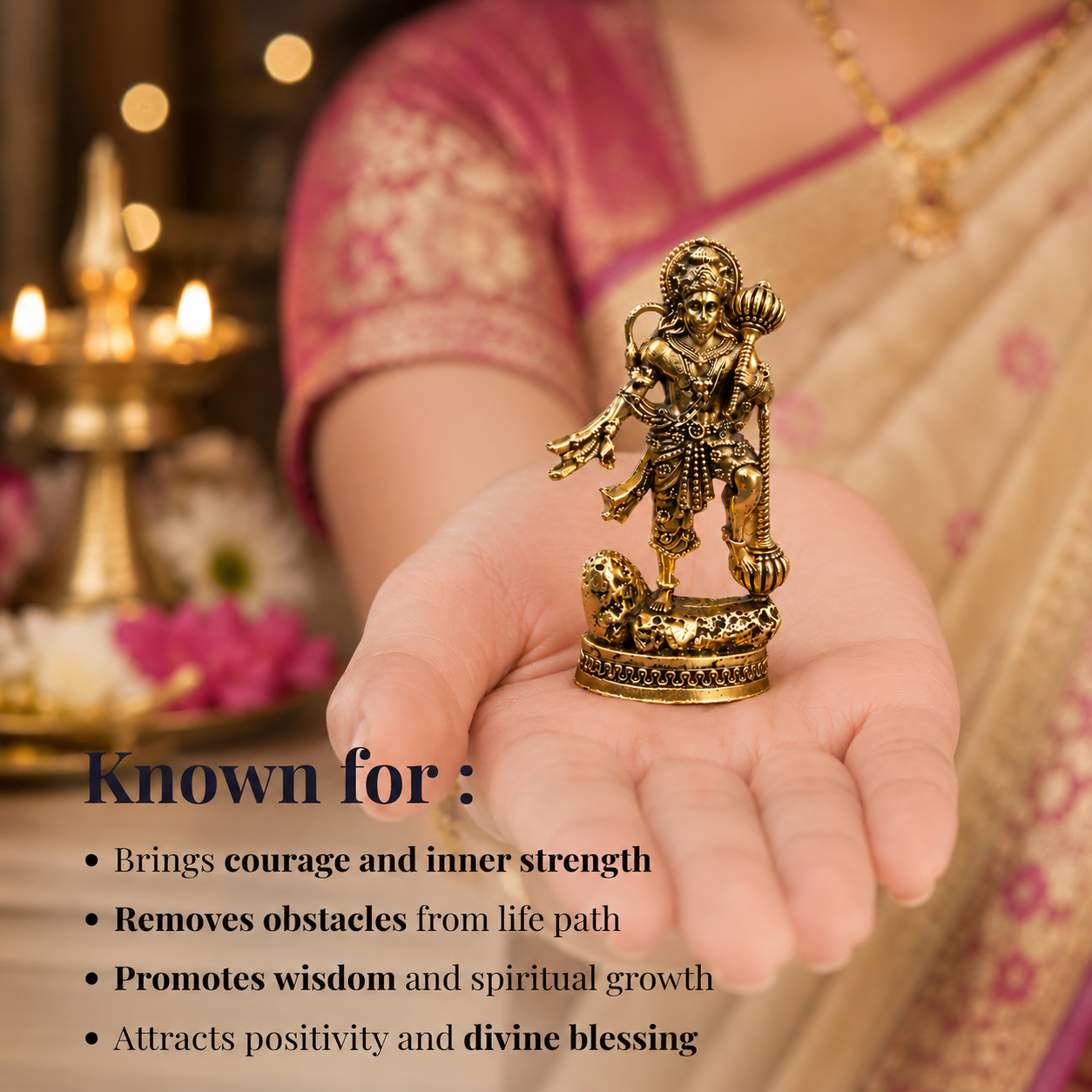 Divine Hanuman Ji Idol with Gada | Strength, Protection & Blessings ( Gold Plated )