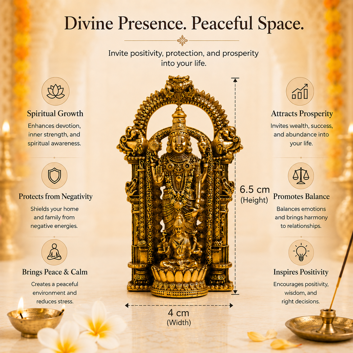 Gold Plated Shri Venkateswara & Mahalakshmi Brass Idol | Wealth & Prosperity