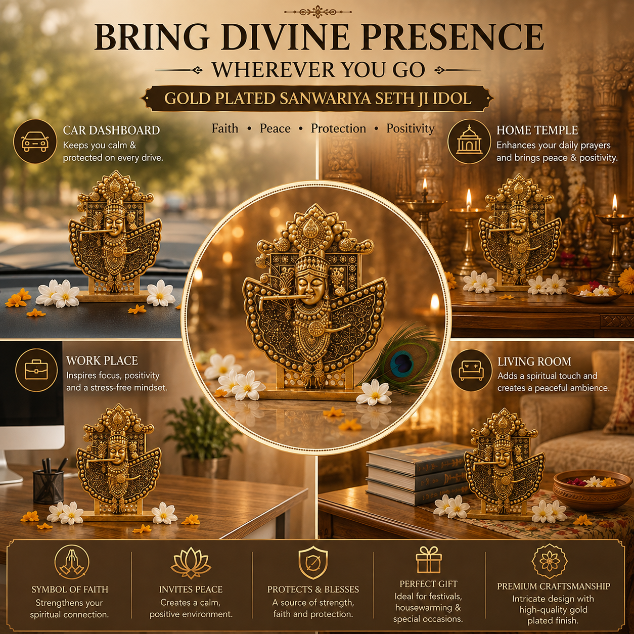 Gold Plated Sanwariya Seth Ji Idol for Home, Car & Office