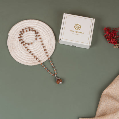 Silver Plated Shiv Pendant with Rudraksha Mala - 54+1 Beads