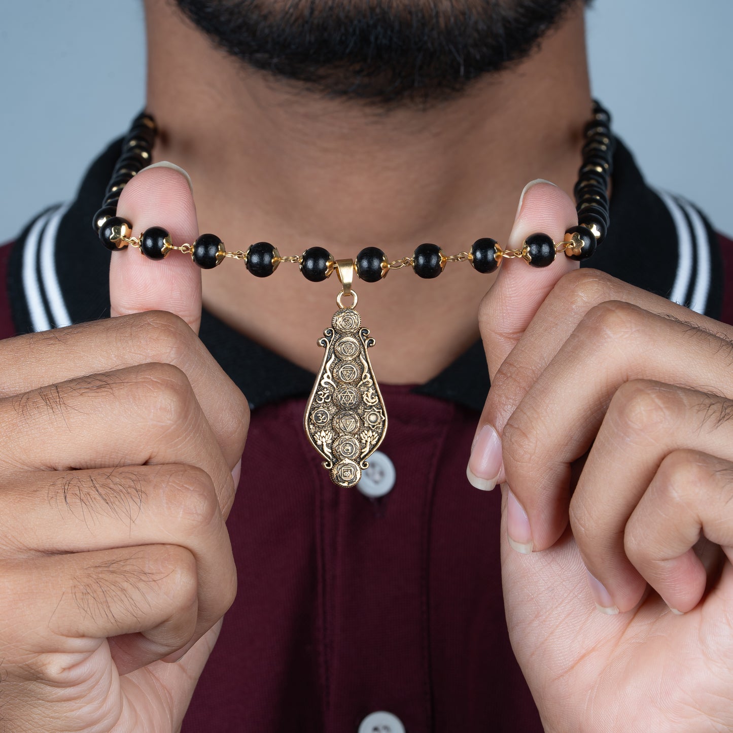 7 Chakra Pendant With Karungali Mala (Gold plated)