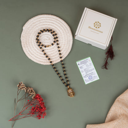 Rudra Veer Hanuman Pendant with Karungali Mala (Gold Plated)