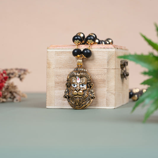 Rudra Veer Hanuman Pendant with Karungali Mala (Gold Plated)