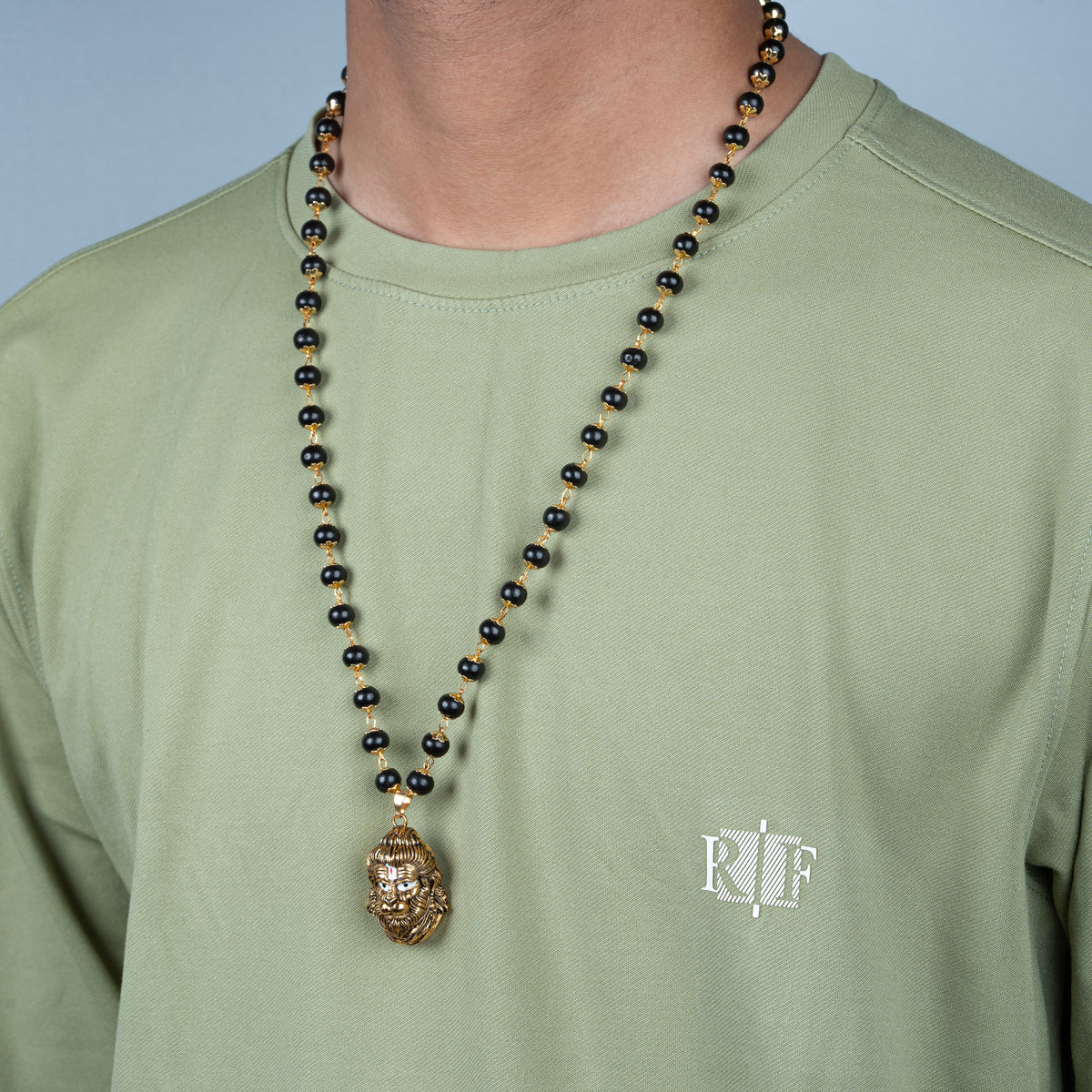 Rudra Veer Hanuman Pendant with Karungali Mala (Gold Plated)