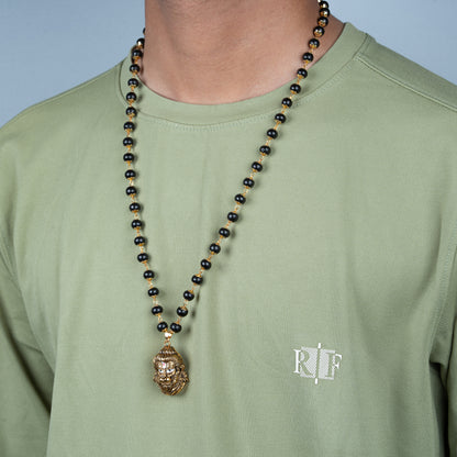 Rudra Veer Hanuman Pendant with Karungali Mala (Gold Plated)