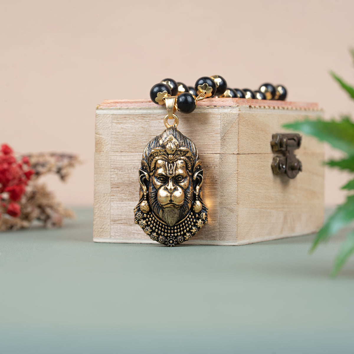 Gold Plated Mahabali Hanuman Karungali Necklace
