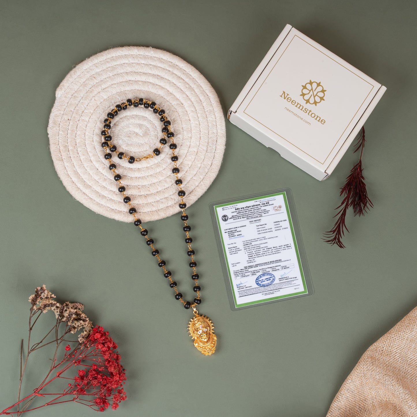 Divine Hanuman Ji Pendant With Karungali Mala (Gold Plated)