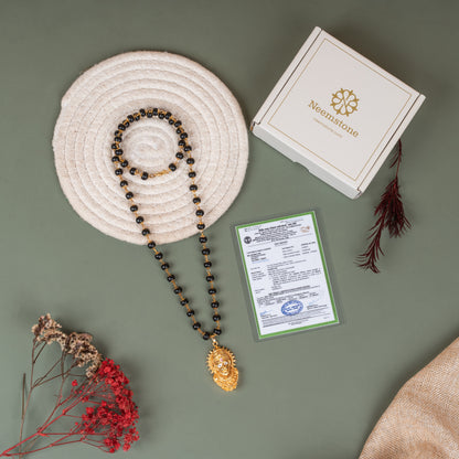 Divine Hanuman Ji Pendant With Karungali Mala (Gold Plated)