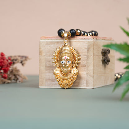 Divine Hanuman Ji Pendant With Karungali Mala (Gold Plated)