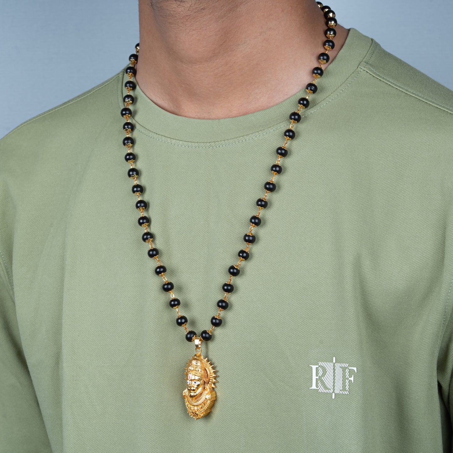 Divine Hanuman Ji Pendant With Karungali Mala (Gold Plated)
