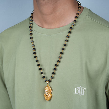 Divine Hanuman Ji Pendant With Karungali Mala (Gold Plated)