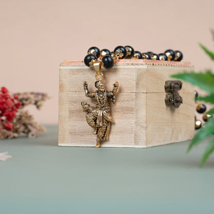 Divine Bajrangbali Pendant with Ebony Wood Beads (Gold plated)