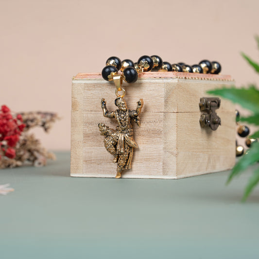 Divine Bajrangbali Pendant with Ebony Wood Beads (Gold plated)