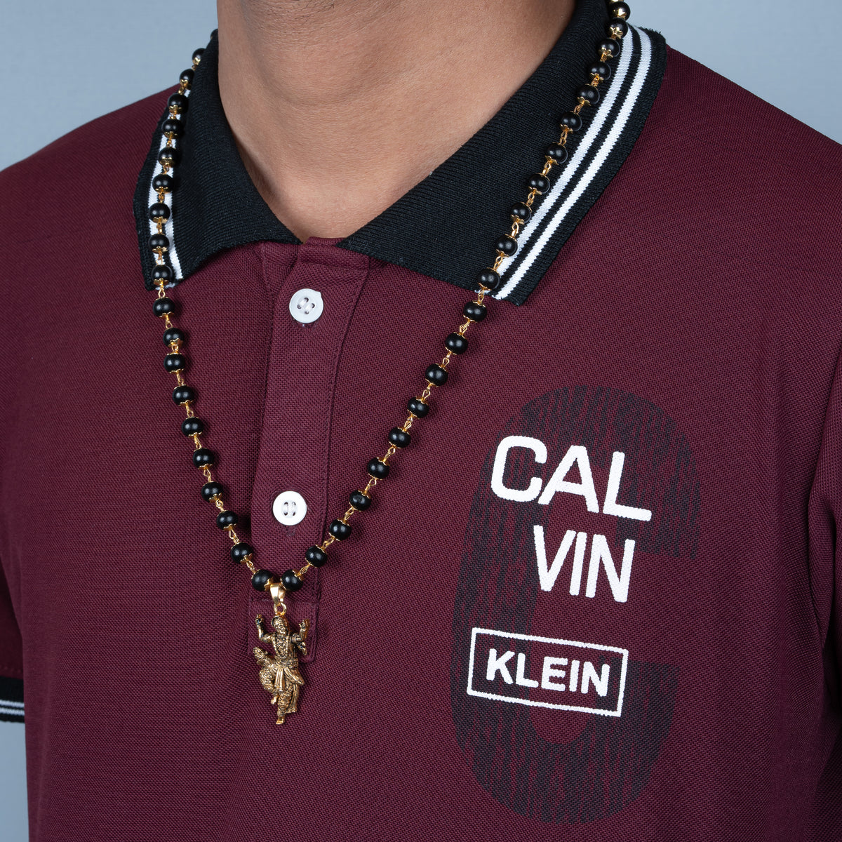 Divine Bajrangbali Pendant with Ebony Wood Beads (Gold plated)