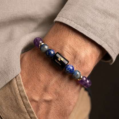 Aquarius (कुंभ राशि) Zodiac Amethyst & Lapis Lazuli Bracelet