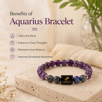 Aquarius (कुंभ राशि) Zodiac Amethyst & Lapis Lazuli Bracelet