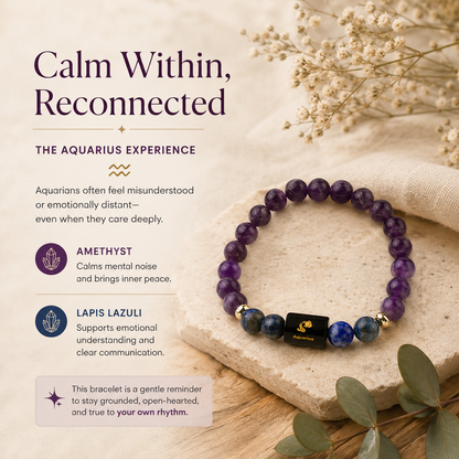 Aquarius (कुंभ राशि) Zodiac Amethyst & Lapis Lazuli Bracelet