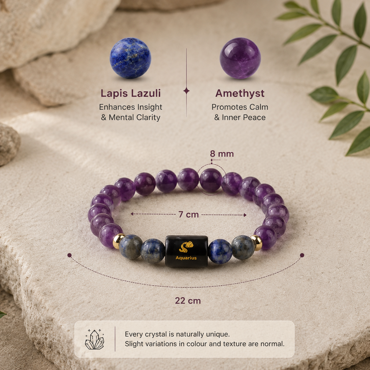 Aquarius (कुंभ राशि) Zodiac Amethyst & Lapis Lazuli Bracelet