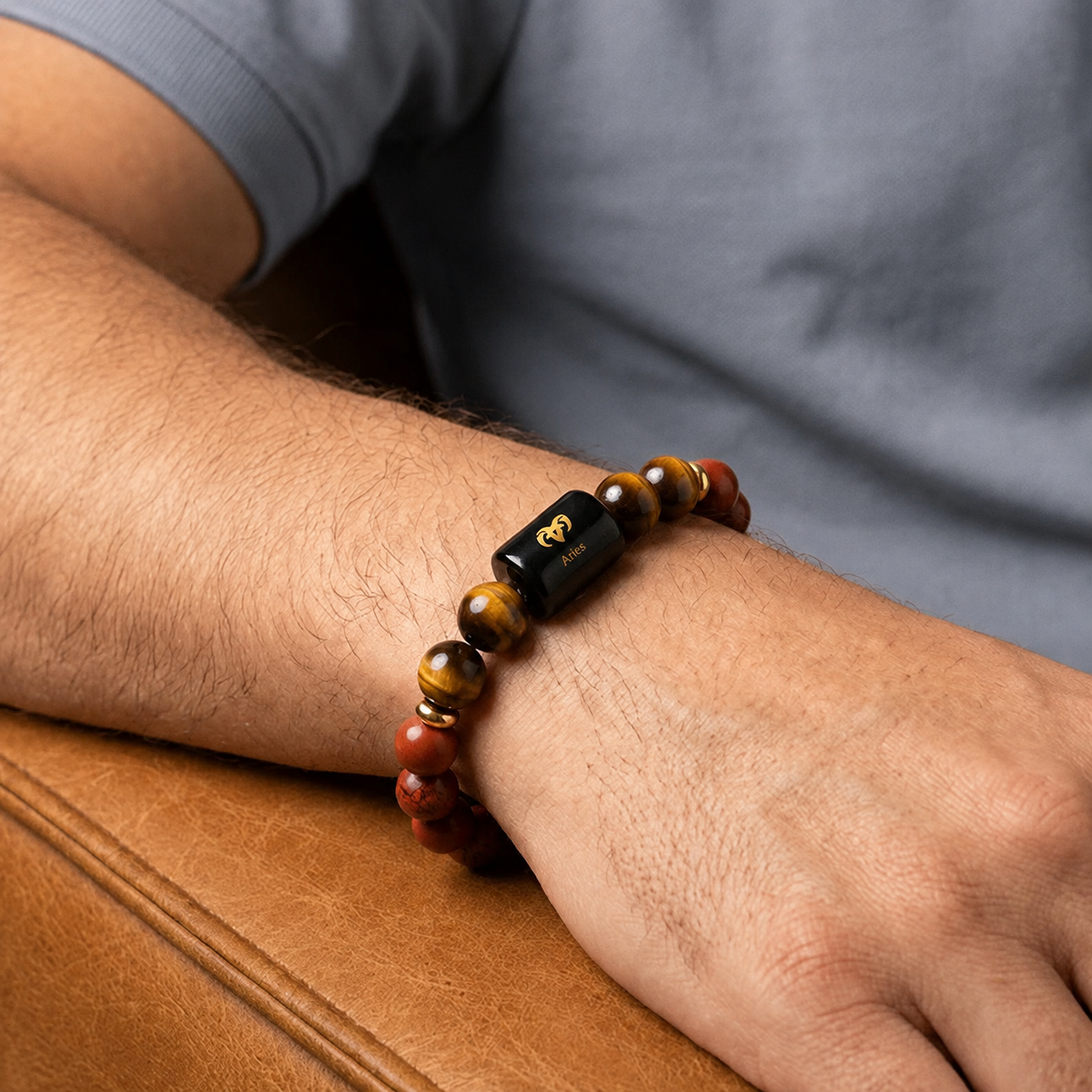 Aries (मेष राशि) Zodiac Red Jasper & Tiger Eye Bracelet