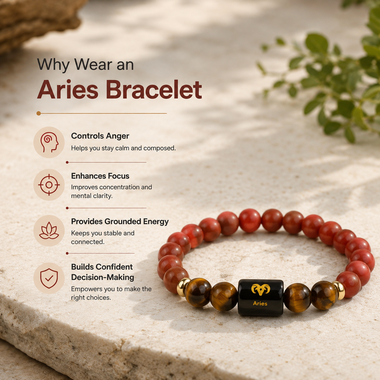 Aries (मेष राशि) Zodiac Red Jasper & Tiger Eye Bracelet