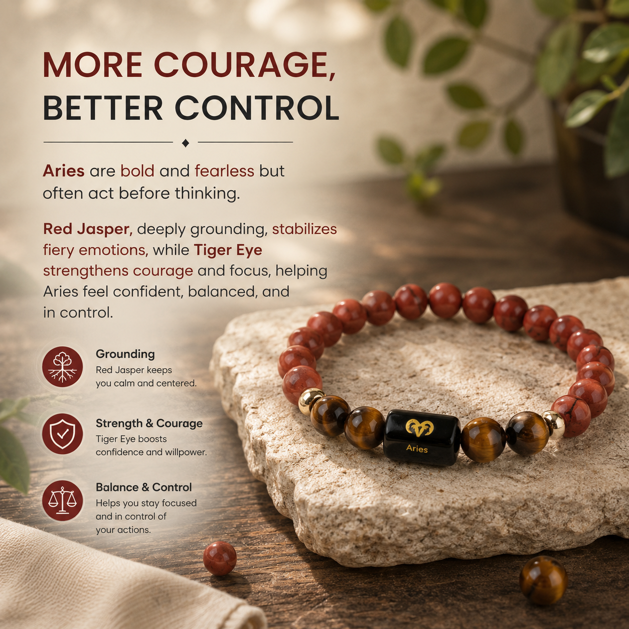 Aries (मेष राशि) Zodiac Red Jasper & Tiger Eye Bracelet