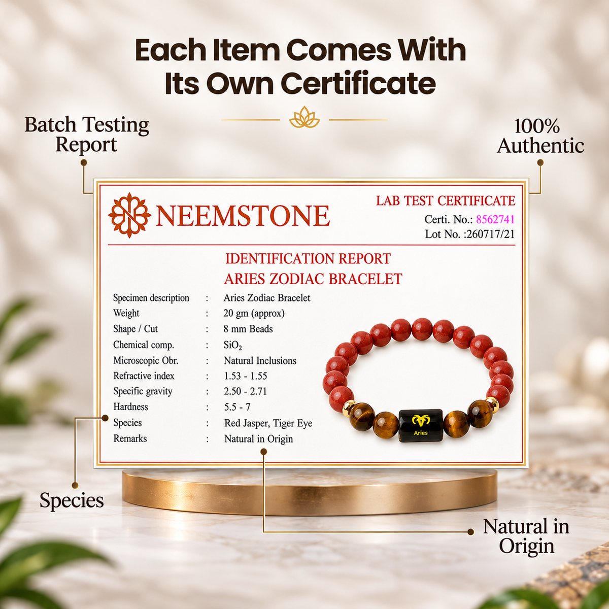 Aries (मेष राशि) Zodiac Red Jasper & Tiger Eye Bracelet