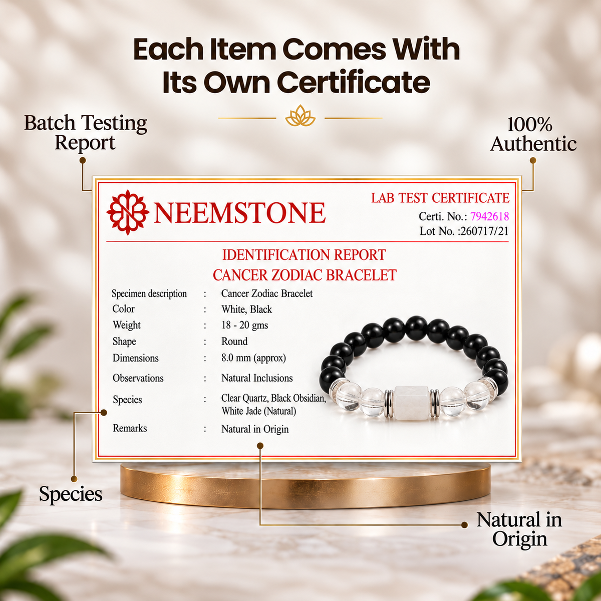 Clear Quartz Zodiac Band – Cancer (कर्क राशि)