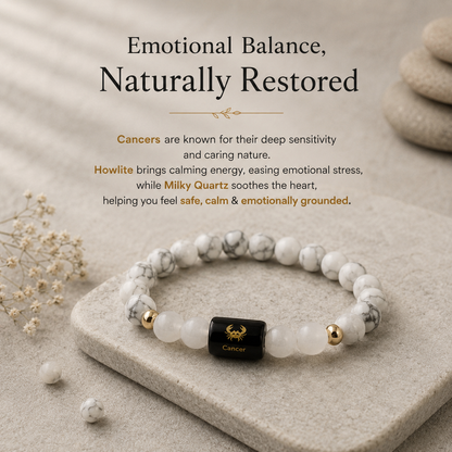 Cancer (कर्क राशि) Zodiac Howlite & Milky Quartz Bracelet