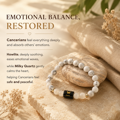 Cancer (कर्क राशि) Zodiac Howlite & Milky Quartz Bracelet