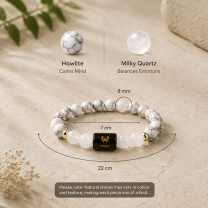 Cancer (कर्क राशि) Zodiac Howlite & Milky Quartz Bracelet