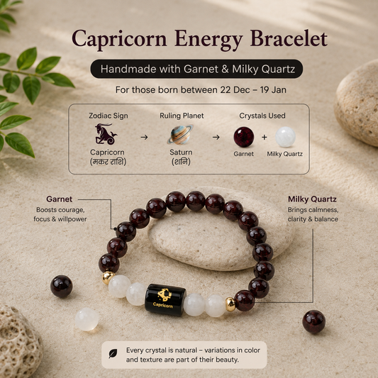 Capricorn (मकर राशि) Zodiac Garnet & Milky Quartz Bracelet
