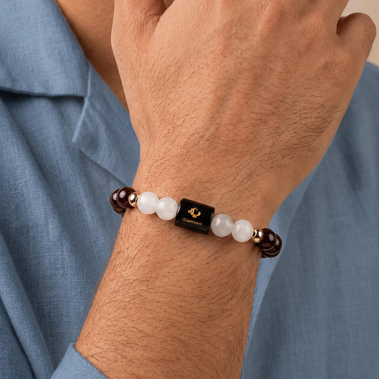 Capricorn (मकर राशि) Zodiac Garnet & Milky Quartz Bracelet