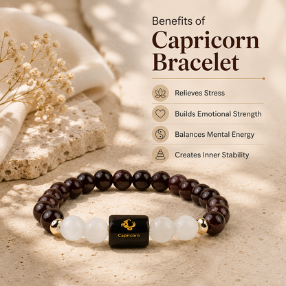 Capricorn (मकर राशि) Zodiac Garnet & Milky Quartz Bracelet