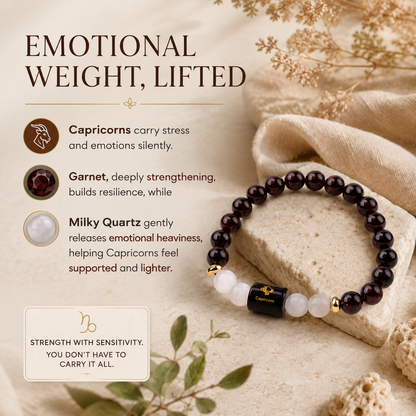 Capricorn (मकर राशि) Zodiac Garnet & Milky Quartz Bracelet