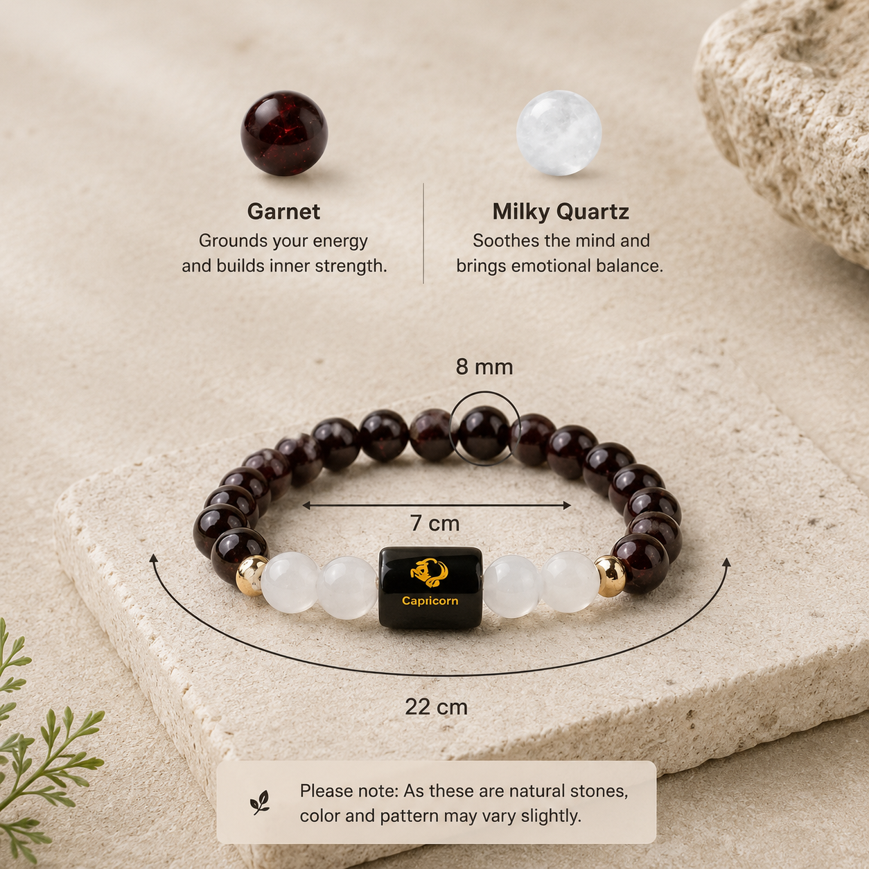 Capricorn (मकर राशि) Zodiac Garnet & Milky Quartz Bracelet