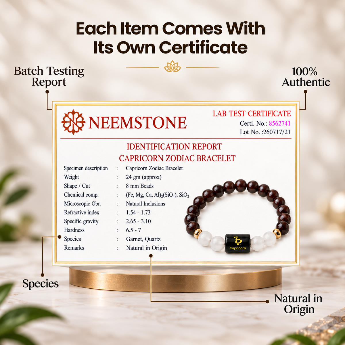 Capricorn (मकर राशि) Zodiac Garnet & Milky Quartz Bracelet