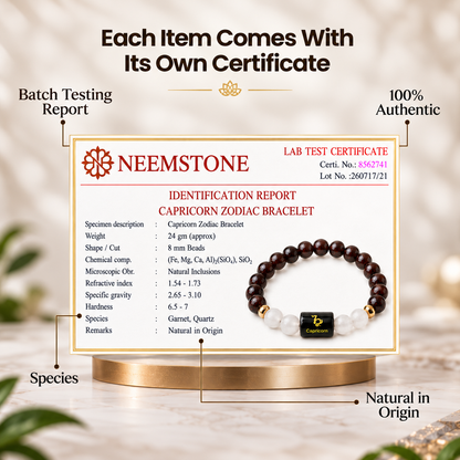 Capricorn (मकर राशि) Zodiac Garnet & Milky Quartz Bracelet