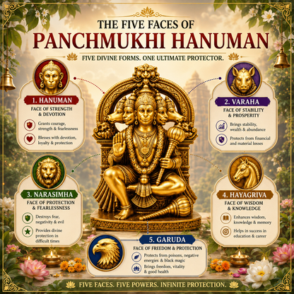 Divya Panchmukhi Hanuman Brass Idol ( Gold Plated )