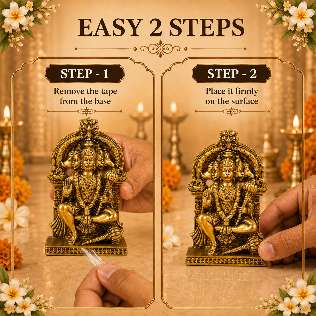 Divya Panchmukhi Hanuman Brass Idol ( Gold Plated )