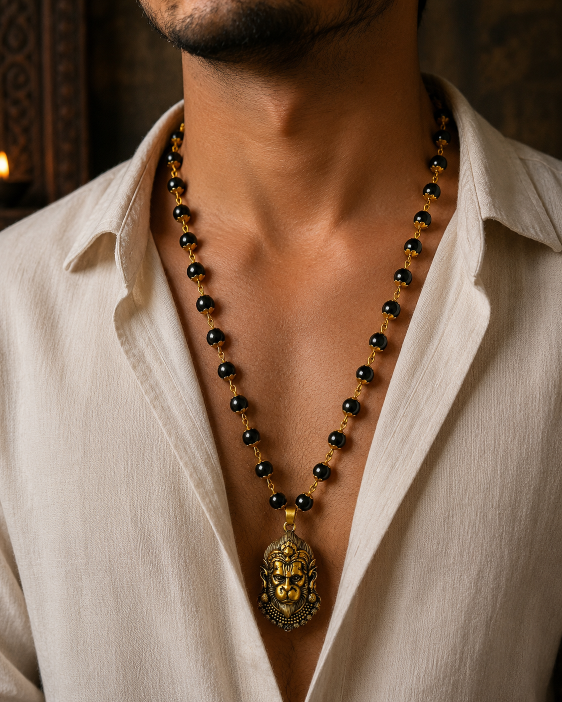 Gold Plated Mahabali Hanuman Karungali Necklace