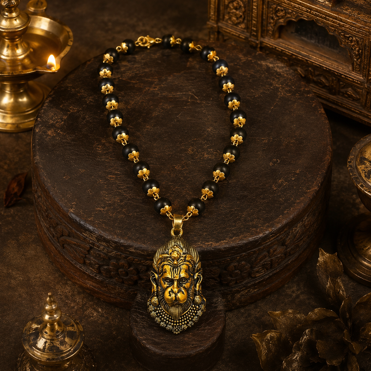Gold Plated Mahabali Hanuman Karungali Necklace