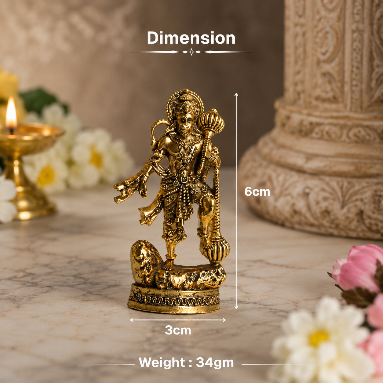 Divine Hanuman Ji Idol with Gada | Strength, Protection & Blessings ( Gold Plated )
