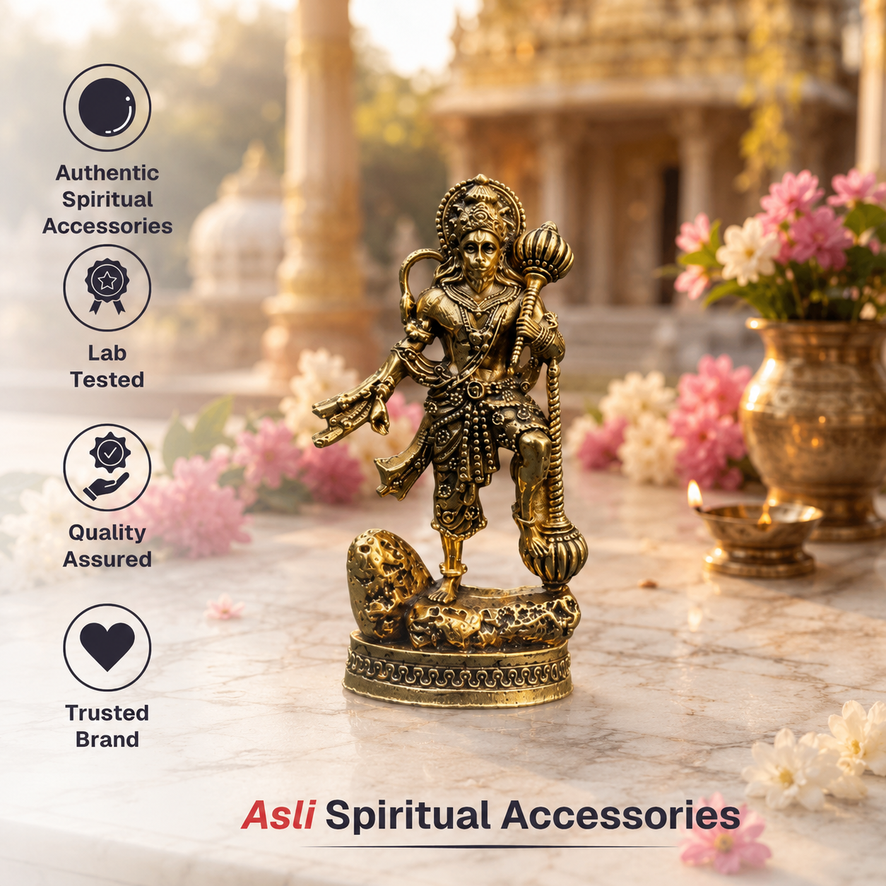 Divine Hanuman Ji Idol with Gada | Strength, Protection & Blessings ( Gold Plated )