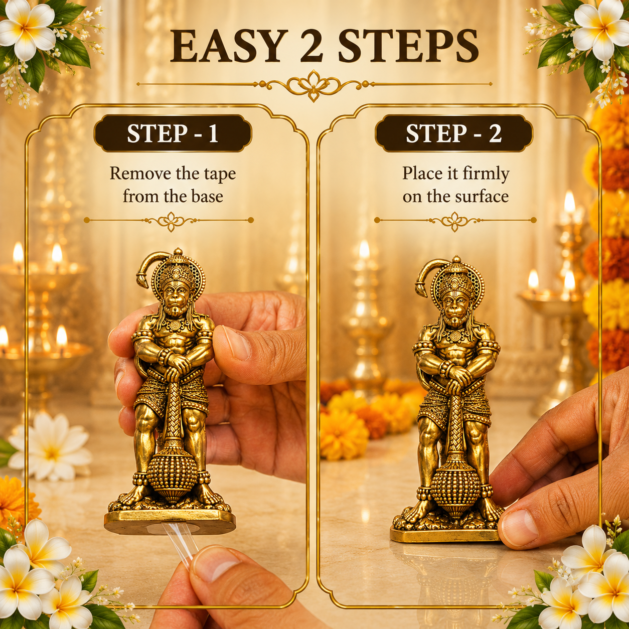 Divya Gada Dhari Hanuman Ji Brass Idol (Gold Finish)