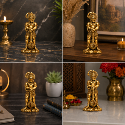 Divya Gada Dhari Hanuman Ji Brass Idol (Gold Finish)