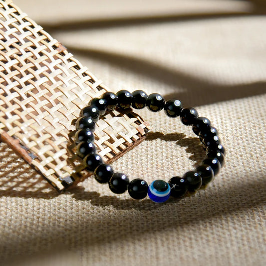 Evil Eye Bracelet with Black Obsidian