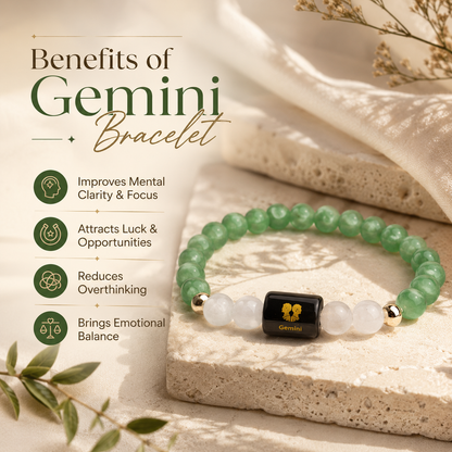 Gemini (मिथुन राशि) Zodiac Green Aventurine & Milky Quartz Bracelet