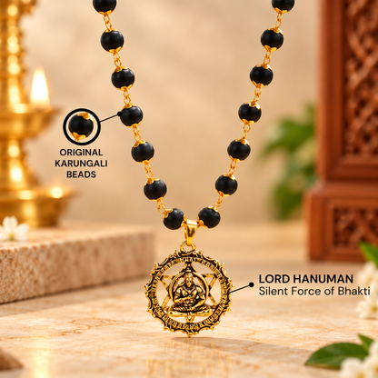 Gold-Plated Karungali Mala with Hanuman Kavach Pendant