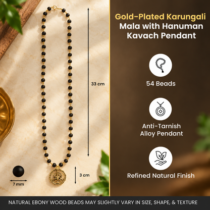 Gold-Plated Karungali Mala with Hanuman Kavach Pendant